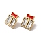 Christmas Enamel Bowknot Gift Box Alloy Glass Stud Earrings for Women, with 304 Stainless Steel Pin, Cadmium Free & Nickel Free & Lead Free, Light Gold, 17x14.5mm, Pin: 0.7mm