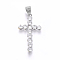 304 Stainless Steel Pendants, with Cubic Zirconia, Cross, Clear, Stainless Steel Color, 33x18x2.5mm, Hole: 5x7mm