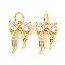 Rack Plating Brass Micro Pave Clear Cubic Zirconia Pendants, Long-Lasting Plated, with Jump Rings, Lead Free & Cadmium Free, Bowknot, Real 18K Gold Plated, 14x9x3.5mm, Hole: 3mm