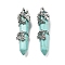 Synthetic Turquoise Big Pointed Pendants, with Platinum Plated Brass Findings, Undyed, Bullets, 55~60x16mm, Hole: 5x8.5mm