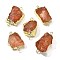 Raw Rough Natural Dyed Quartz Crystal Links Connector Charms, with Brass Findings, Nuggets, Light Gold, Orange, 30.5~37.5x15~25x7.5~13mm, Hole: 2.5mm
