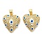 Brass Pave Cubic Zirconia Pendants with Enamel, with Jump Ring, Long-Lasting Plated, Lead Free & Cadmium Free, Heart with Evil Eye, Real 18K Gold Plated, 21x18x6mm, Hole: 5x3.5mm