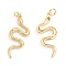 Brass Micro Pave Cubic Zirconia Pendants, with Jump Ring, Snake, Clear, Real 18K Gold Plated, 27.5x12x2mm, Hole: 3mm