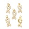 Brass Micro Pave Clear Cubic Zirconia Pendants, with Jump Ring, Long-Lasting Plated, Awareness Ribbon Shape, Real 18K Gold Plated, 21x9x2mm, Jump Rings: 5x1mm, 3mm Inner Diameter