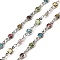 Rack Plating Brass Flower Link Chains, with Glass, Long-Lasting Plated, Soldered, with Spool, Platinum, 10x5x2mm, about 32.81 Feet(10m)/Roll