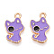 Alloy Enamel Pendants, Cadmium Free & Nickel Free & Lead Free, Light Gold, Cat Charm, Medium Purple, 18.5x12x1.2mm, Hole: 1.6mm