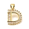 Rack Plating Brass Micro Pave Cubic Zirconia Pendants, Long-Lasting Plated, Lead Free & Cadmium Free,Real 18K Gold Plated, Letter Charms, Letter D, 15x13x2mm Hole: 5x3mm