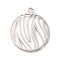 201 Stainless Steel Pendants, Laser Cut, Hollow Flat Round Charm, Anti-Tarnish, Stainless Steel Color, 35x30.5x1mm, Hole: 2mm