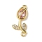 Brass Pave Cubic Zirconia Tulip Flower Connector Charms, Real 18K Gold Plated, Rack Plating, Long-Lasting Plated, Cadmium Free & Lead Free, Pink, 21.5x9x4.5mm, Hole: 1.4mm