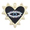 Alloy Pendants, With Plastic pearl, Heart, Eye, Charms, Black, 33x33x3mm, Hole: 1.8mm