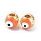 Evil Eyes Brass Enamel Beads, Cadmium Free & Lead Free, Real 18K Gold Plated, Oval, Dark Orange, 7x5.5mm, Hole: 2mm