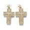Brass Micro Pave Cubic Zirconia Pendants, Cross, Clear, Real 18K Gold Plated, 29x19x2.5mm, Hole: 3.5x4.5mm