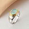 Oval Brass Cat Eye Finger Rings, Platinum & Golden, US Size 7(17.3mm)