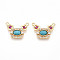 Synthetic Turquoise Rectangle with Flower Pendants, Brass Clear & Hot Pink Cubic Zirconia Charms, Real 18K Gold Plated, 14x19x3.5mm, Hole: 1.2mm