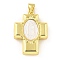 Rack Plating Brass Pendant, with Shell, Long-Lasting Plated, Lead Free & Cadmium Free, Cross with Saint, Real 18K Gold Plated, 25x18x6.5mm, Hole: 4.5x3.5mm