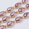 Opaque Glass Beads Strands, with Brass Findings, Pearl Luster Plated, Faceted, Oval, Golden, PeachPuff, 12x16x7.5mm, Hole: 1mm, about 10pcs/strand, 8.2 inch (21cm)