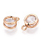 Flat Round Alloy Charms, with Cubic Zirconia, Light Gold, 11x8x5mm, Hole: 1.5mm
