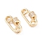 Brass Micro Pave Clear Cubic Zirconia Screw Carabiner Lock Charms, for Necklaces Making, Quick Links, Long-Lasting Plated, Safety Pin Shape, Real 18K Gold Plated, 17~19x10x5mm, Screw: 5x5mm