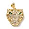Brass Clear Cubic Zirconia Pendants, Cadmium Free & Lead Free, Cheetah Charms, Real 18K Gold Plated, Green, 26.5x21x11.5mm, Hole: 4.5x7.5mm