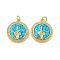 Brass Micro Pave Cubic Zirconia with Synthetic Opal Pendants, with Jump Ring, Cadmium Free & Lead Free, Flat Round with Gesture, Real 18K Gold Plated, 21.5x19x3.5mm