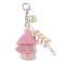 Handmade Macrame Nylon Thread Pendant Decorations, Wood & Shell Beads and Alloy Clasps Charms for Bag or Keychain Ornaments, Flamingo, 160mm