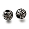 304 Stainless Steel European Beads, Large Hole Beads, Rondelle with Flower, Antique Silver, 10x8.5mm, Hole: 4mm