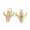 Brass Micro Pave Cubic Zirconia Charms, Cadmium Free & Nickel Free & Lead Free, Real 18K Gold Plated, with Jump Ring, Ox-head, Clear, 11x12x2.5mm, Jump Ring: 5x0.8mm, Inner Diameter: 3.2mm