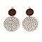 Flat Round Leather Pendants, with Wood & Iron Ring, Red Copper, Seashell Color, 62~64x41x2mm, Hole: 5mm