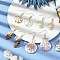 4 Pairs Brass Dangle Earrings, with Shell Pearl Bead and Natural Cowrie & Shiva Eye & Scallop & Spiral Shell, Mixed Shapes, 43~58x14~31.5mm, 4pairs/set