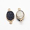 Electroplate Natural Druzy Crystal Links connectors, with Golden Tone Brass Findings, Oval, Dyed, Black, 23x12x4~8mm, Hole: 2mm