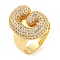 Brass Micro Pave Clear Cubic Zirconia Letter Open Cuff Ring for Women, Real 18K Gold Plated, Letter G, 22.5x17mm, Inner Diameter: 21mm