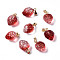 Two Tone Transparent Spray Painted Glass Pendants, with Golden Plated Iron Bails and Gold Foil, Strawberry, Brown, 17~18x11~12x10mm, Hole: 6x2mm