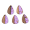 Transparent Resin & Walnut Wood Pendants, with Gold Gold Foil, Teardrop, Lilac, 21.5x14.5x3mm, Hole: 2mm