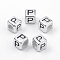 Plated Acrylic Beads, Horizontal Hole, Cube with Letter, Antique Silver, Letter.P, 6mm, Hole: 3mm, about 3000pcs/500g