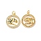 Brass Micro Pave Cubic Zirconia Pendants, Cadmium Free & Lead Free, with Jump Ring, Flat Round with Cheetah/Leopard Charms, Golden, Black, 21x18.5x3mm, Hole: 3mm