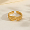 Stainless Steel Open Cuff Rings, Wave Pattern, Real 18K Gold Plated, 7.9mm, US Size 7(17.3mm)