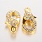 Alloy Glass Rhinestone Lobster Claw Clasps, Golden, 21x12.5x7mm, Hole: 2.5mm