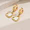Romantic Stainless Steel Hollow Heart Pendant Hoop Earrings for Sweet Daily Parties, Golden, White, 37x15mm