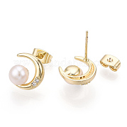 Серьги-гвоздики из натурального жемчуга с фианитами PEAR-N020-06D