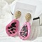 304 Stainless Steel Leopard Stud Earrings, with Acrylic, Hot Pink, 74x35mm