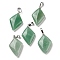 Natural Green Aventurine Pendants, with Platinum Tone Brass Findings, Rhombus Charm, 28~29x17~18x5.5~6mm, Hole: 4x7mm