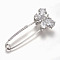 Brass Micro Pave Cubic Zirconia Safety Brooch, Butterfly, Clear, Platinum, 58x25mm, Pin: 1.5mm