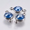 K9 Glass Links connectors, Faceted, with 304 Stainless Steel Findings, Flat Round, Stainless Steel Color, Royal Blue, 17.5x10x6mm, Hole: 2.5mm