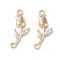 Brass & Clear Glass Flower Links Connector Charms, Cadmium Free & Nickel Free & Lead Free, Real 18K Gold Plated, 19x6.5x2mm, Hole: 1.2mm