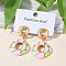 304 Stainless Steel Enamel Dangle Stud Earrings for Women, Rhombus, Golden, Pink, 43x26.5mm