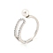 Round Brass Micro Pave Clear Cubic Zirconia with Plastic Pearl Open Cuff Rings, Long-Lasting Plated, Platinum, US Size 6(16.5mm)