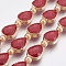 Opaque Glass Beads Strands, Faceted, with Golden Tone Brass Edge, Teardrop & Round, FireBrick, 18x12.5~13x7~7.5mm, Hole: 1mm, about 10pcs/strand, 9 inch(23cm)