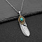 304 Stainless Steel Pendant Necklaces, Feather, Antique Silver, 23.62 inch(60cm)
