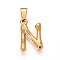 304 Stainless Steel Pendants, Bamboo Style, Letter, Ion Plating(IP), Real 18K Gold Plated, Letter.N, 19x13x3mm, Hole: 3x7mm