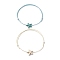 2Pcs 2 Styles Waxed Polyester Braided Bead Bracelets, with Synthetic Turquoise Beads, Starfish/Sea Stars, Mixed Color, Inner Diameter: 2~3-5/8 inch(5.05~9.1cm), 1pc/style